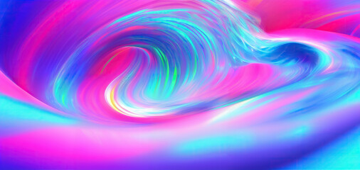 Obraz premium A neon, iridescent, fluid wave in motion on a colorful, curved background - 3D render Generative AI