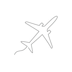 Plane drawn in one continuous line. One line drawing, minimalism. Vector illustration.
