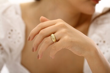 Elegant woman in white fur. Winter fashion portrait of 