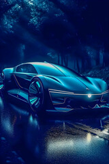 Retro future car concept, dark colors, car show style, Generative AI