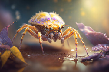 Hyperrealistic illustration of a crab spider-like insect, enlarged close-up  AI generated