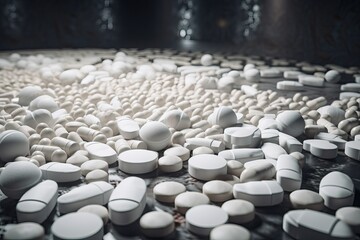 Obraz premium Pharmacy theme, white medicine tablets antibiotic pills. AI generated