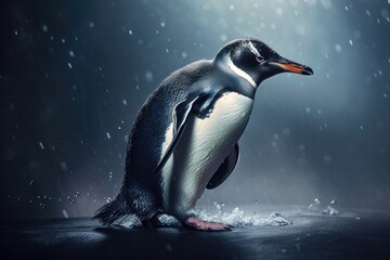 Penguin in action. AI generated