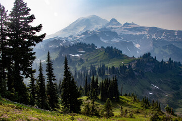 Hiking the Wonderland Trail around Mt. Rainier; mountain landscape