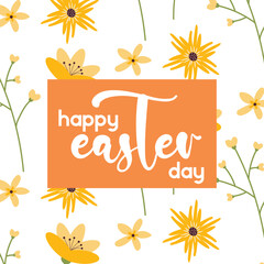 Happy easter lettering. Cute hand drawn illustration, card template. Happy Easter holiday banner