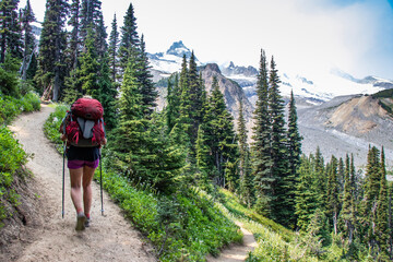 Hiking the Wonderland Trail around Mt. Rainier; mountain landscape with clouds