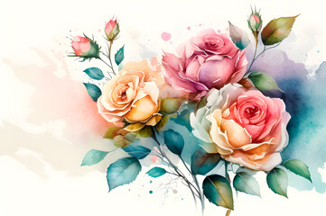 Fototapeta na wymiar vintage drawing of a rose in a watercolor style, generative ai