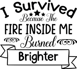 I survived because the fire inside me burned brighter. Woman t-shirt design.Girl power phrase.
