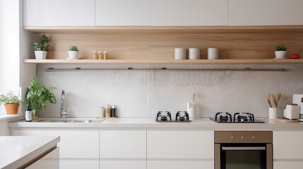 Modern kitchen interior design. Illustration AI Generative.