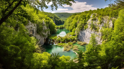 Fototapeta na wymiar Midjourney generated image of a natural wonder in Plitvice Lakes National Park