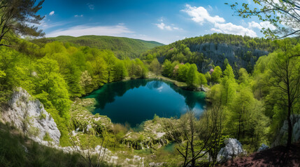 Naklejka na ściany i meble Midjourney generated image of a natural wonder in Plitvice Lakes National Park