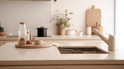Fototapeta na wymiar Modern kitchen interior design. Illustration AI Generative.