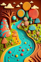 Landscape made of sweet candies. Generative AI