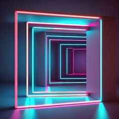 Abstract Neon lights tunnel Generative AI