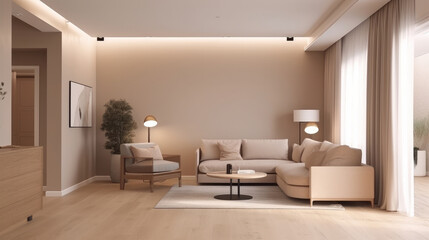 Modern living room interior design. Illustration AI Generative.