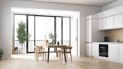 Naklejka na ściany i meble Modern kitchen interior design. Illustration AI Generative.