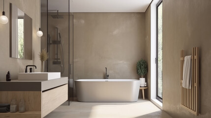 Fototapeta na wymiar Modern bathroom interior design. Illustration AI Generative.