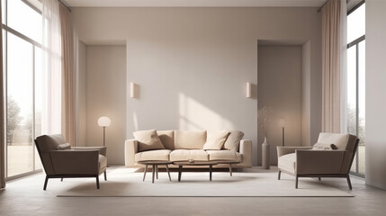 Naklejka na ściany i meble Modern living room interior design. Illustration AI Generative.