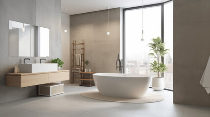 Obraz na płótnie Canvas Modern bathroom interior design. Illustration AI Generative.