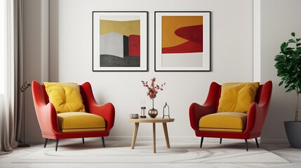 Colored living room. Illustration AI Generative.