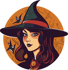 Witch head vector for Halloween, paranormal cozy cosy mystery book cover