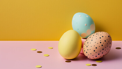 Fototapeta na wymiar 3d Easter eggs on pastel background with copy space, generative AI tools 