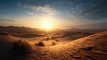 Fototapeta na wymiar Sunrise in sahara desert. Created with Generative AI.