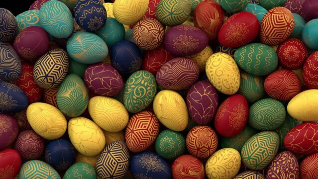 Multi color with gold patterns Easter egg falling transition