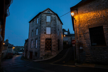 old house in the night in Domfront, Normandy, France, Europe
