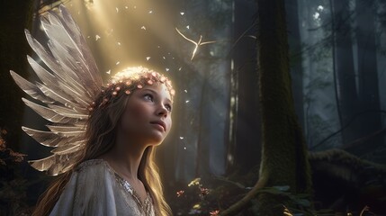 magical fairy in the forest. Created with generative AI.