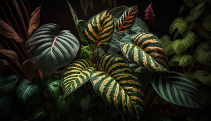 Fototapeta na wymiar Green foliage thrives in tropical rainforest surroundings generated by AI