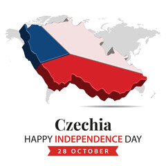 Fototapeta premium Czechia Independence Day, 3d rendering Czechia Independence Day illustration with 3d map and flag colors theme