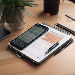 planner, pen, and phone