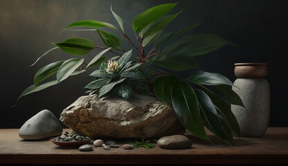 Fototapeta na wymiar Nature beauty in a rustic stone vase generated by AI
