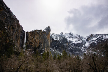 Yosemite Valley on Cloudy Day and cover with Snow