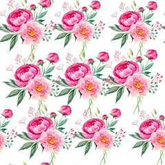 Fototapeten Delicate summer watercolor roses and peonies seamless pattern. Floral pastel wallpaper. Generate ai © CreateKarolina