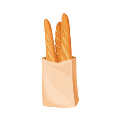 French baguettes in paper bag isolated on white background