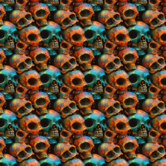 Pattern of colorful skulls