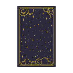 Tarot aesthetic golden card. Outline tarot design for oracle card covers. Vector illustration isolated in blue background