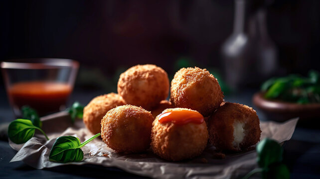 Crunchy and Creamy: Fried Mozzarella Cheese Balls with a Delicious Sauce