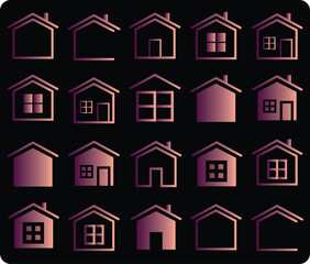 A set of modern trending house icons in gradient style. House vector icon in gradient style Set logo symbol on black.