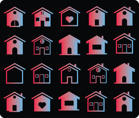 A set of modern trending house icons in gradient style. Home or hotel icon set for website and user interface and also easy to use in various mobile applications.