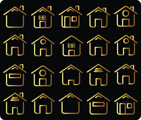 20 modern trending house icons in gradient style. People life theme on isolated black background. Sign and symbol concept. Thin line icon