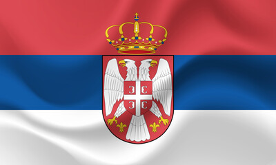 Obraz premium Vector Serbia. Waved Flag of Serbia. Serbia emblem, icon.