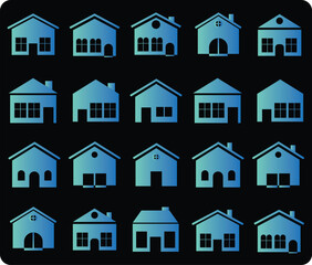A set of modern trending house icons in gradient style. House and building icons that are easy to edit or use right away.