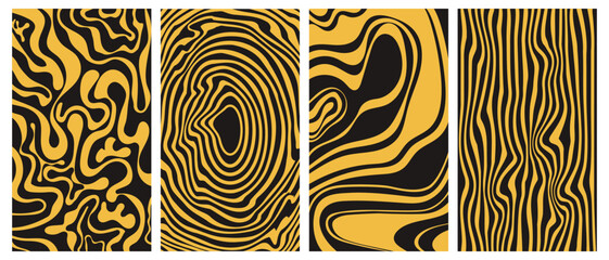 Groovy hippie 70s vector backgrounds set. Chessboard and twisted patterns. Backgrounds in trendy retro trippy style.Twisted and distorted vector texture in trendy retro psychedelic style.