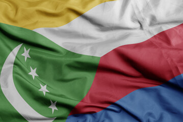 waving national flag of comoros .macro shot. 3D illustration