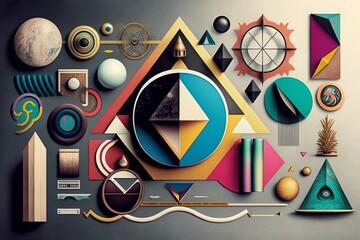 collection of fictional utensils, geometry, idea, intelligence, business, compass, 