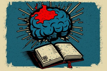 book with a brain learning from it infected with idea in red