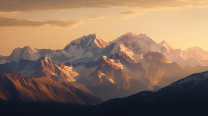 Fototapeta na wymiar Mountain Range, A stunning vista of snow-capped peaks. Generative AI.